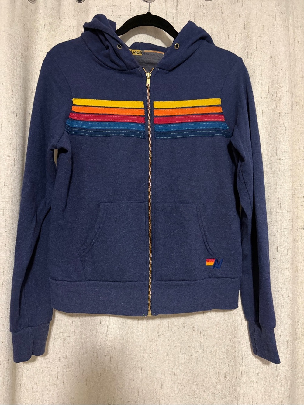 Aviator Nation Striped Navy Zip Hoodie